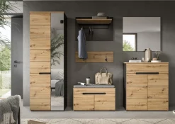 Home affaire Garderoben-Set »REHAT, TOPSELLER!, 6-teilig, Breite 255 cm, individuell erweiterbar« Set, Schrank, Sitzbank, Sitzkissen, Paneel, Hakenleiste, Spiegel, Kommode, 6 Stk. tlg.