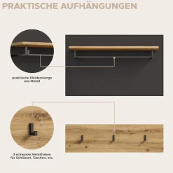Home affaire Garderoben-Set »REHAT, TOPSELLER!, 6-teilig, Breite 255 cm, individuell erweiterbar« Set, Schrank, Sitzbank, Sitzkissen, Paneel, Hakenleiste, Spiegel, Kommode, 6 Stk. tlg.