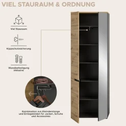 Home affaire Garderoben-Set »REHAT, TOPSELLER!, 6-teilig, Breite 255 cm, individuell erweiterbar« Set, Schrank, Sitzbank, Sitzkissen, Paneel, Hakenleiste, Spiegel, Kommode, 6 Stk. tlg.