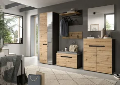 Home affaire Garderoben-Set »REHAT, TOPSELLER!, 6-teilig, Breite 255 cm, individuell erweiterbar« Set, Schrank, Sitzbank, Sitzkissen, Paneel, Hakenleiste, Spiegel, Kommode, 6 Stk. tlg.