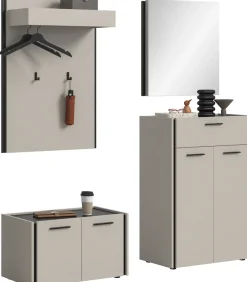 Home affaire Garderoben-Set »RAK, 4-teilige Garderoben-Kombination, Breite ca. 165 cm« Sitzbank, Garderobenpaneel, Schuhkommode, Spiegel, 4 Stk. tlg.