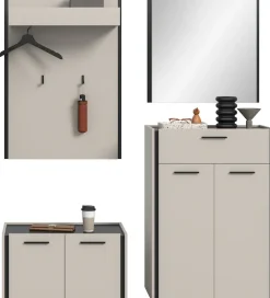 Home affaire Garderoben-Set »RAK, 4-teilige Garderoben-Kombination, Breite ca. 165 cm« Sitzbank, Garderobenpaneel, Schuhkommode, Spiegel, 4 Stk. tlg.
