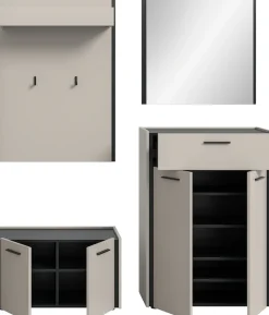 Home affaire Garderoben-Set »RAK, 4-teilige Garderoben-Kombination, Breite ca. 165 cm« Sitzbank, Garderobenpaneel, Schuhkommode, Spiegel, 4 Stk. tlg.