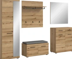 Home affaire Garderoben-Set »SIENA, Breite 272 cm, 6-tlg., individuell stellbar, inkl. Sitzkissen« Komplett-Set, Garderobenschrank, Sitzbank, Sitzkissen, Paneel,Schuhschrank & Spiegel, 5 Stk. tlg.