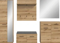 Home affaire Garderoben-Set »SIENA, Breite 272 cm, 6-tlg., individuell stellbar, inkl. Sitzkissen« Komplett-Set, Garderobenschrank, Sitzbank, Sitzkissen, Paneel,Schuhschrank & Spiegel, 5 Stk. tlg.