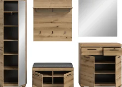Home affaire Garderoben-Set »SIENA, Breite 272 cm, 6-tlg., individuell stellbar, inkl. Sitzkissen« Komplett-Set, Garderobenschrank, Sitzbank, Sitzkissen, Paneel,Schuhschrank & Spiegel, 5 Stk. tlg.