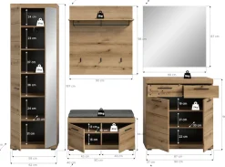 Home affaire Garderoben-Set »SIENA, Breite 272 cm, 6-tlg., individuell stellbar, inkl. Sitzkissen« Komplett-Set, Garderobenschrank, Sitzbank, Sitzkissen, Paneel,Schuhschrank & Spiegel, 5 Stk. tlg.