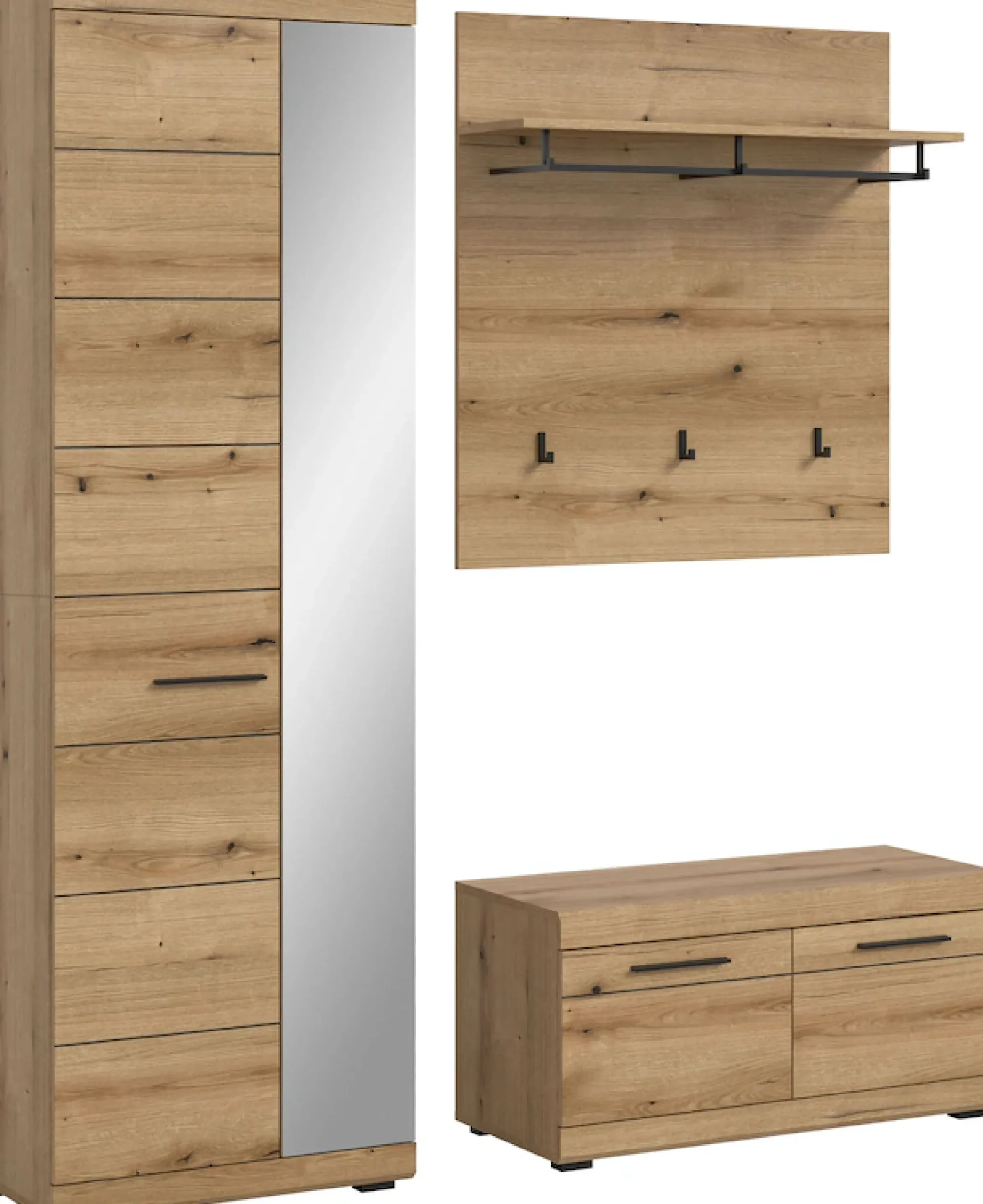 Home affaire Garderoben-Set »SIENA, Breite 167 cm, 3-teiliges Set, individuell stellbar« Komplett-Set, bestehend aus: Garderobenschrank, Sitzbank und Garderobenpaneel, 3 Stk. tlg.