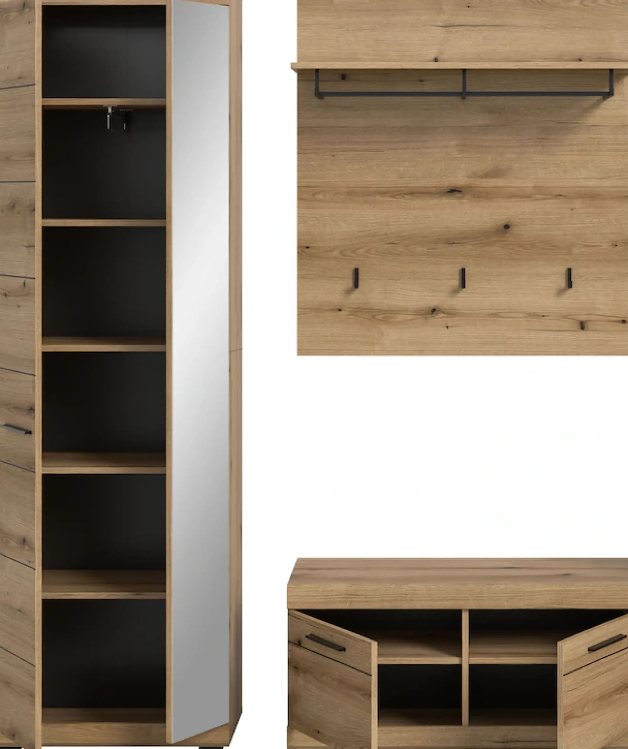 Home affaire Garderoben-Set »SIENA, Breite 167 cm, 3-teiliges Set, individuell stellbar« Komplett-Set, bestehend aus: Garderobenschrank, Sitzbank und Garderobenpaneel, 3 Stk. tlg.