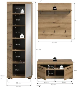 Home affaire Garderoben-Set »SIENA, Breite 167 cm, 3-teiliges Set, individuell stellbar« Komplett-Set, bestehend aus: Garderobenschrank, Sitzbank und Garderobenpaneel, 3 Stk. tlg.