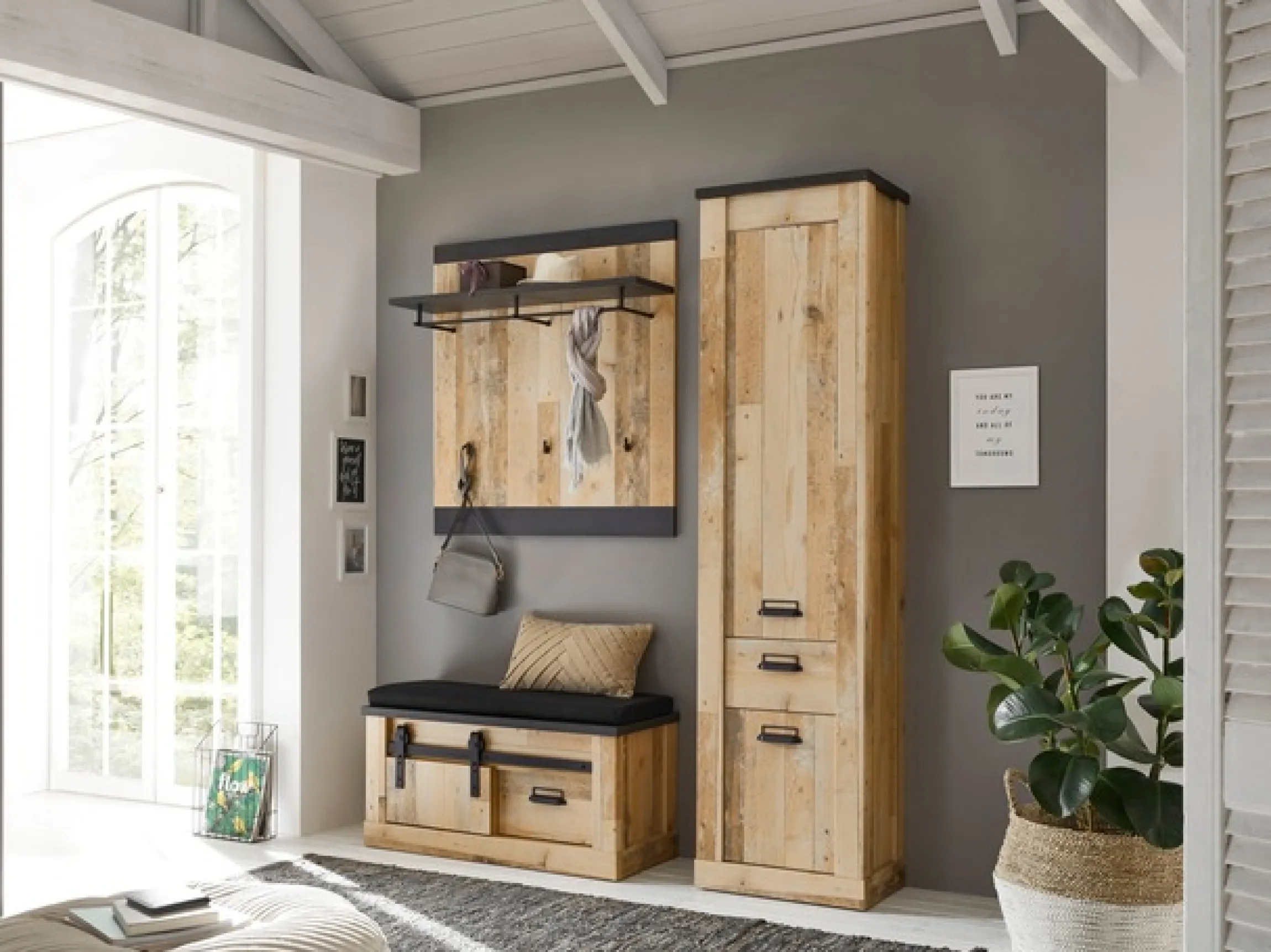 Home affaire Garderoben-Set »Sherwood, Garderobe im Industrial-Style, Komplettset mit viel Stauraum« 3 Stk. tlg.