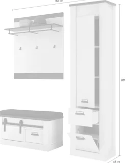 Home affaire Garderoben-Set »Sherwood, Garderobe im Industrial-Style, Komplettset mit viel Stauraum« 3 Stk. tlg.