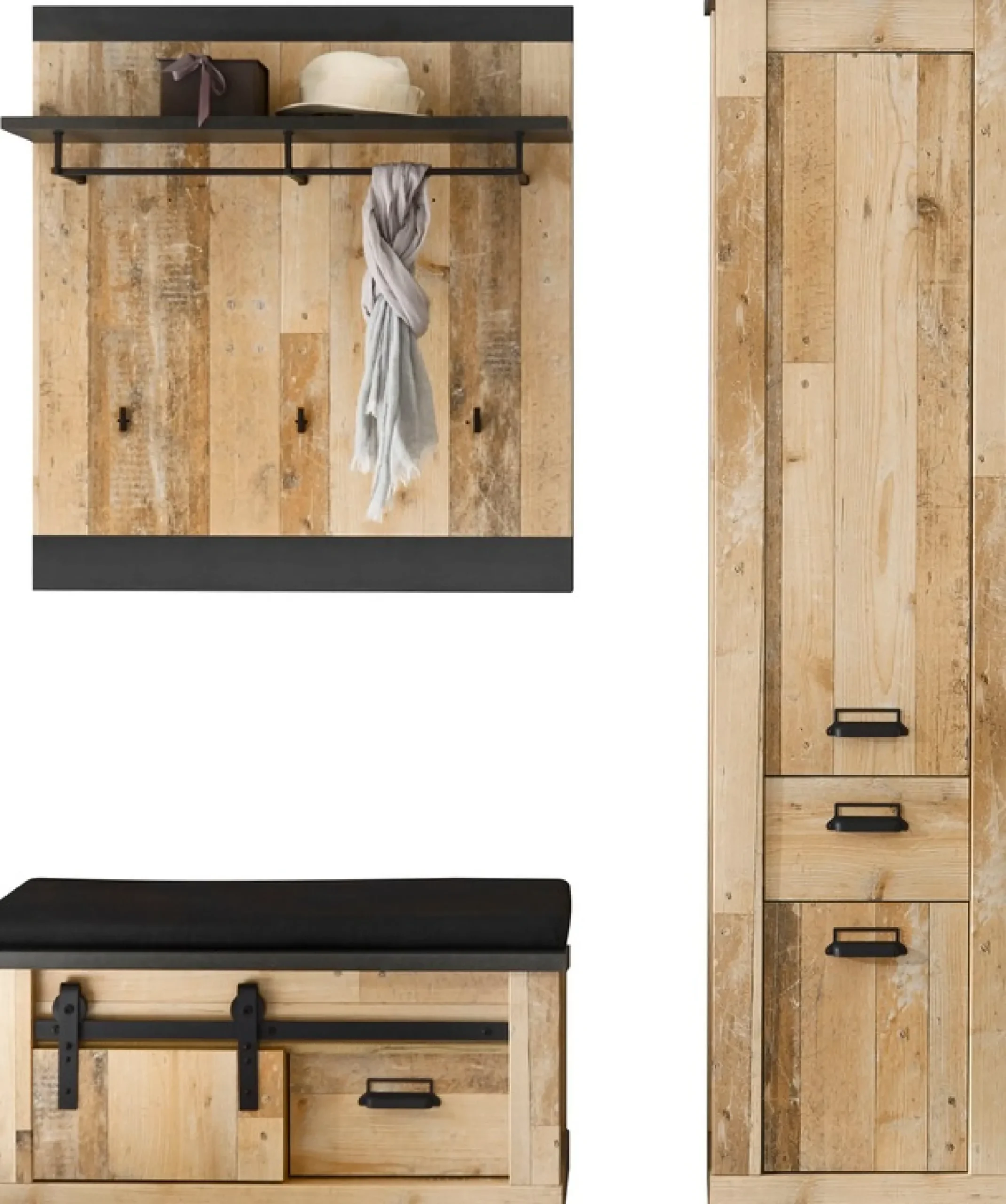 Home affaire Garderoben-Set »Sherwood, Garderobe im Industrial-Style, Komplettset mit viel Stauraum« 3 Stk. tlg.