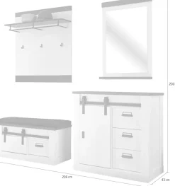 Home affaire Garderoben-Set »Sherwood, Garderobe im Industrial-Style, Komplettset mit viel Stauraum« 4 Stk. tlg.