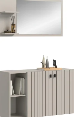 Home affaire Garderoben-Set »TATIO, 2-tlg. Garderobenkombination, Breite: 106 cm, Rillenfräsung« Set, Set, best. aus: 1 Spiegel, 1 Schuhkommode, 2 Stk. tlg.