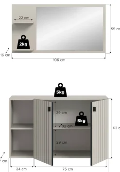 Home affaire Garderoben-Set »TATIO, 2-tlg. Garderobenkombination, Breite: 106 cm, Rillenfräsung« Set, Set, best. aus: 1 Spiegel, 1 Schuhkommode, 2 Stk. tlg.