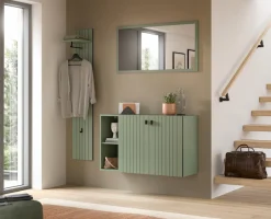 Home affaire Garderoben-Set »TATIO, 3-tlg. Garderobenkombination, Breite: 152 cm, Rilenfräsung« Set, Set, best. aus: 1 Garderobenpaneel, 1 Spiegel, 1 Schuhkommode, 3 Stk. tlg.
