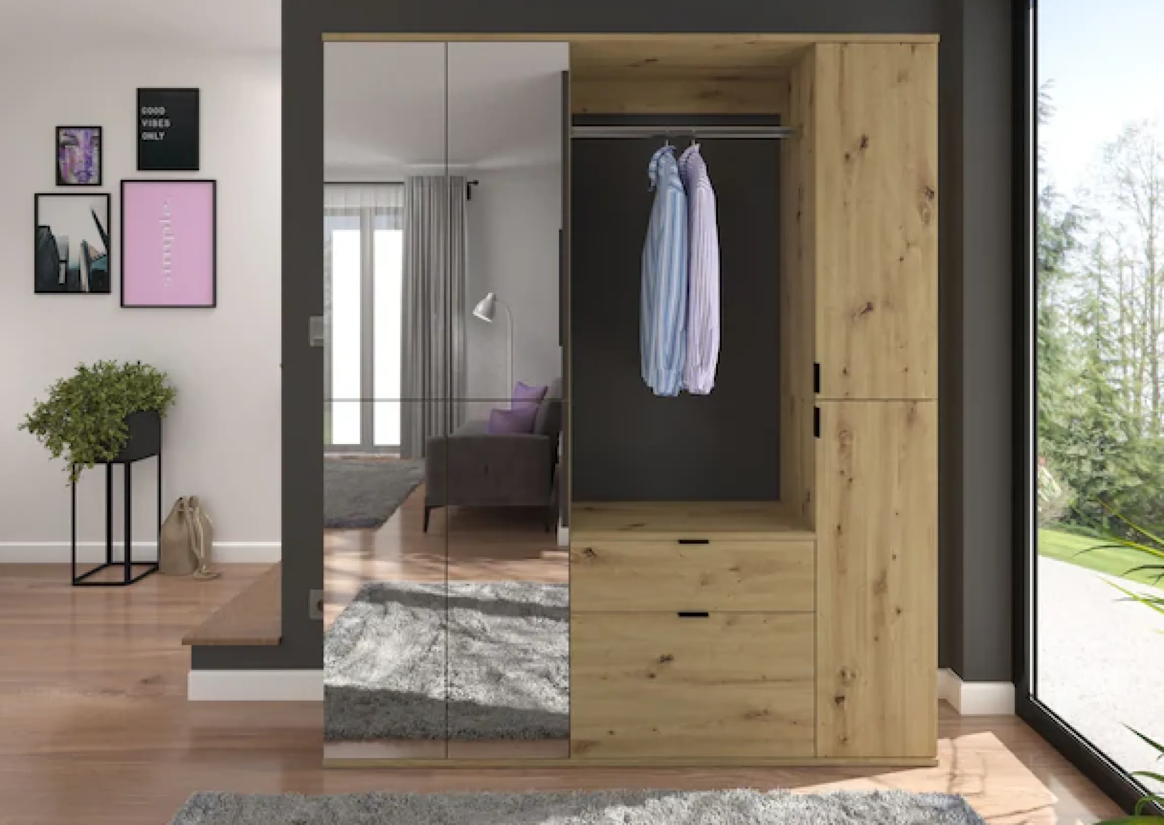 Home affaire Garderoben-Set »TRONDHEIM, 5-teilig, Breite 152cm, individuell platzier- & erweiterbar« Set, bestehend aus: 2x Garderobenschrank & 3-tlgs. Zwischenbauelement, 4 Stk. tlg.