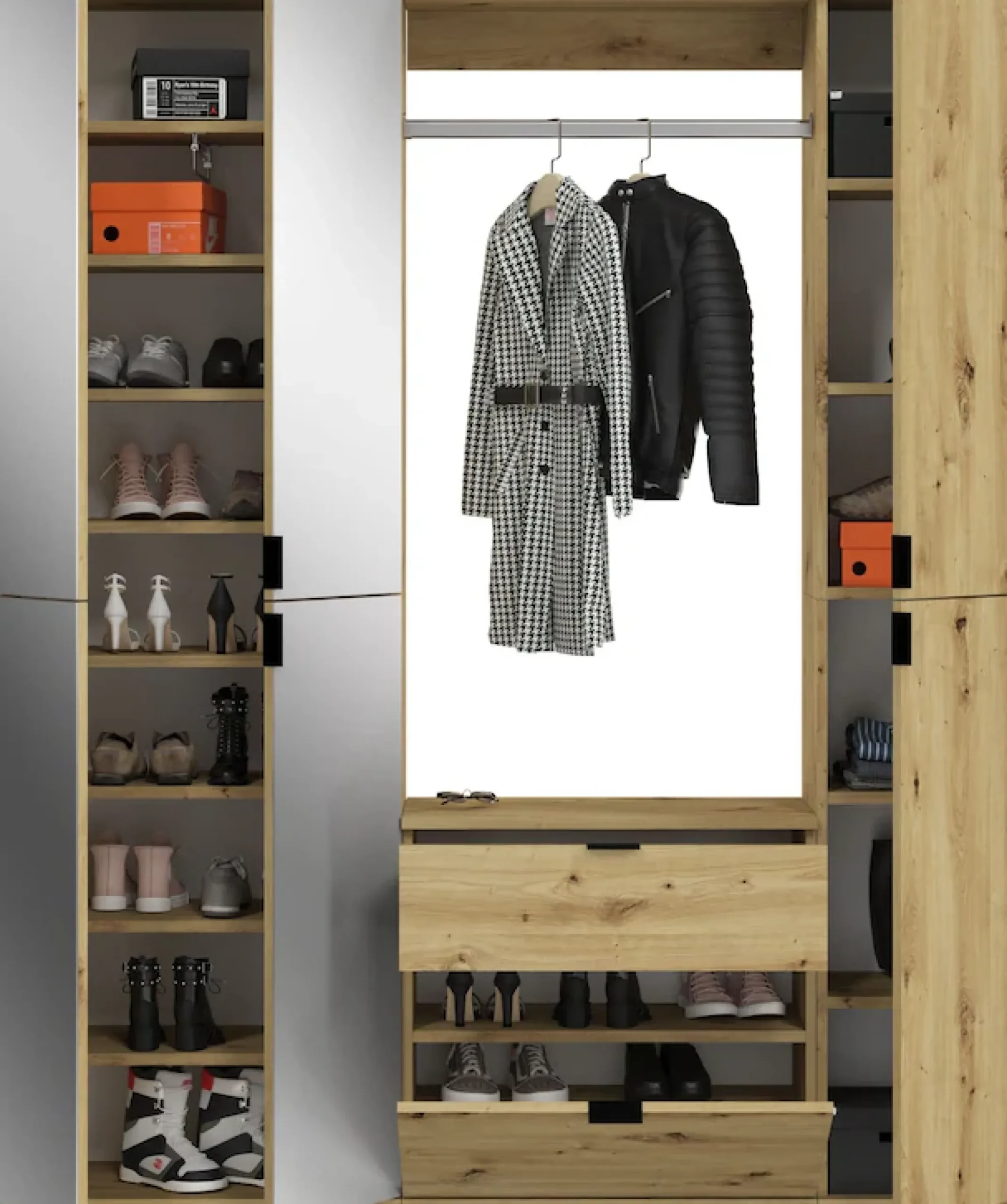 Home affaire Garderoben-Set »TRONDHEIM, 5-teilig, Breite 152cm, individuell platzier- & erweiterbar« Set, bestehend aus: 2x Garderobenschrank & 3-tlgs. Zwischenbauelement, 4 Stk. tlg.