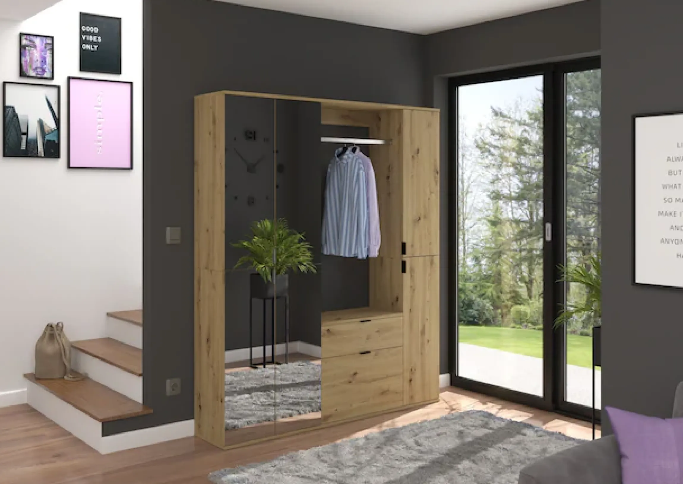Home affaire Garderoben-Set »TRONDHEIM, 5-teilig, Breite 152cm, individuell platzier- & erweiterbar« Set, bestehend aus: 2x Garderobenschrank & 3-tlgs. Zwischenbauelement, 4 Stk. tlg.