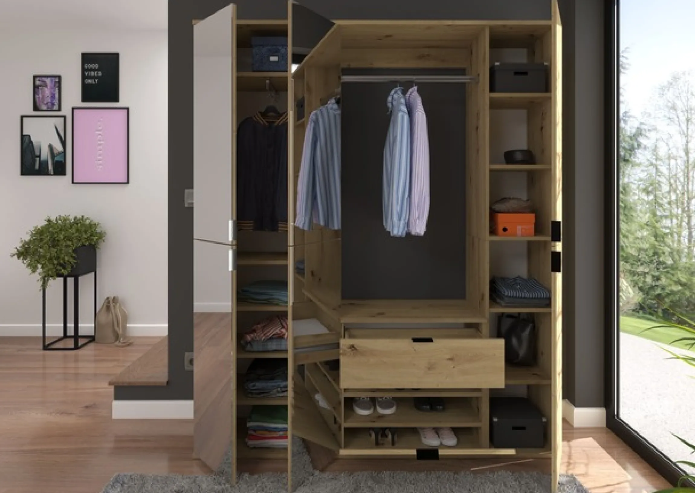 Home affaire Garderoben-Set »TRONDHEIM, 5-teilig, Breite 152cm, individuell platzier- & erweiterbar« Set, bestehend aus: 2x Garderobenschrank & 3-tlgs. Zwischenbauelement, 4 Stk. tlg.