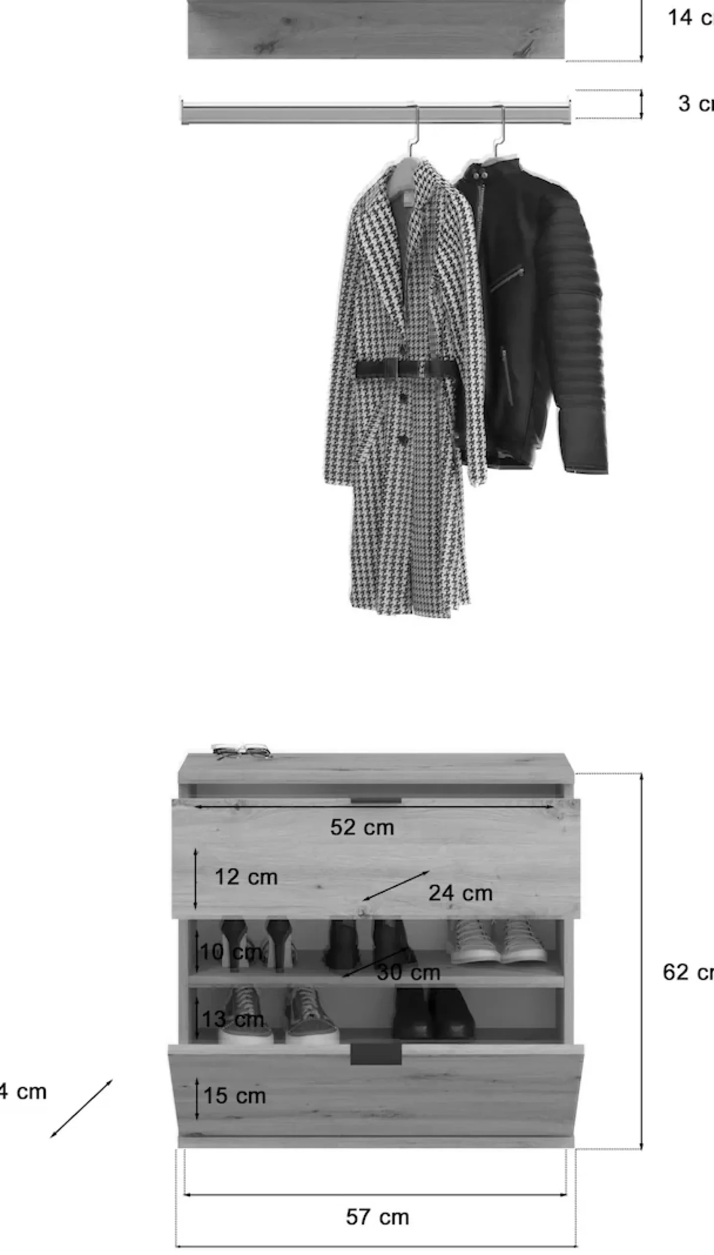 Home affaire Garderoben-Set »TRONDHEIM, 5-teilig, Breite 152cm, individuell platzier- & erweiterbar« Set, bestehend aus: 2x Garderobenschrank & 3-tlgs. Zwischenbauelement, 4 Stk. tlg.