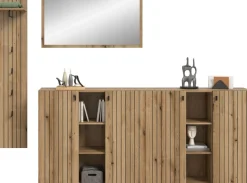 Home affaire Garderoben-Set »TATIO, 4-tlg. Garderobenkombination, Breite: 258 cm, Rillenfräsung« Set, Set, best. aus: 1 Spiegel, 1 Garderobenpaneel, 2 Schuhkommoden, 4 Stk. tlg.
