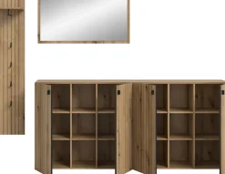 Home affaire Garderoben-Set »TATIO, 4-tlg. Garderobenkombination, Breite: 258 cm, Rillenfräsung« Set, Set, best. aus: 1 Spiegel, 1 Garderobenpaneel, 2 Schuhkommoden, 4 Stk. tlg.