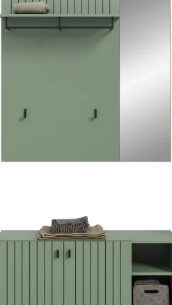 Home affaire Garderoben-Set »TATIO, 2-tlg. Garderobenkombination, Breite: 106 cm, Rillenfräsung« Set, Set, best. aus: 1Garderobenpaneel, 1 Garderobensitzbank, 2 Stk. tlg.