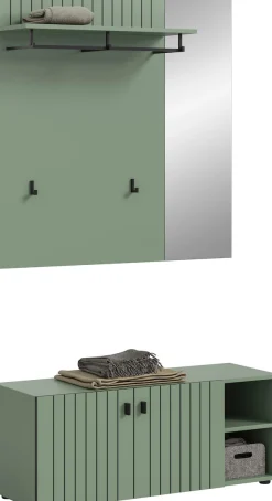 Home affaire Garderoben-Set »TATIO, 2-tlg. Garderobenkombination, Breite: 106 cm, Rillenfräsung« Set, Set, best. aus: 1Garderobenpaneel, 1 Garderobensitzbank, 2 Stk. tlg.