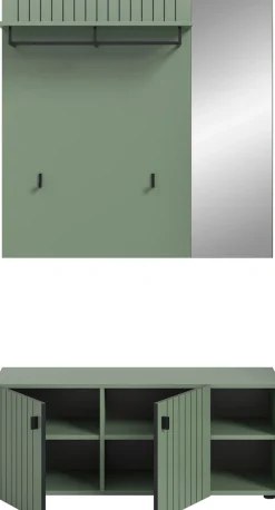 Home affaire Garderoben-Set »TATIO, 2-tlg. Garderobenkombination, Breite: 106 cm, Rillenfräsung« Set, Set, best. aus: 1Garderobenpaneel, 1 Garderobensitzbank, 2 Stk. tlg.