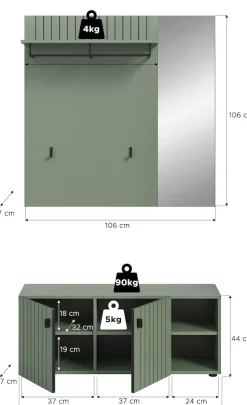 Home affaire Garderoben-Set »TATIO, 2-tlg. Garderobenkombination, Breite: 106 cm, Rillenfräsung« Set, Set, best. aus: 1Garderobenpaneel, 1 Garderobensitzbank, 2 Stk. tlg.