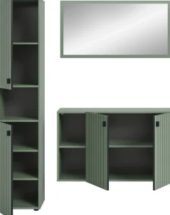 Home affaire Garderoben-Set »TATIO, 3-tlg. Garderobenkombination, Breite: 161 cm, Rillenfräsung« Set, Set, best. aus: 1 Spiegel, 1 Garderobenschrank, 1 Schuhkommode, 3 Stk. tlg.