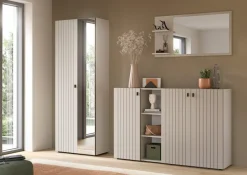 Home affaire Garderoben-Set »TATIO, 3-tlg. Garderobenkombination, Breite: 235 cm, Rillenfräsung« Set, Set, best. aus: 1 Garderobenschrank, 1 Garderobenspiegel, Schuhkommode, 3 Stk. tlg.