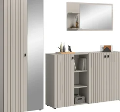 Home affaire Garderoben-Set »TATIO, 3-tlg. Garderobenkombination, Breite: 235 cm, Rillenfräsung« Set, Set, best. aus: 1 Garderobenschrank, 1 Garderobenspiegel, Schuhkommode, 3 Stk. tlg.