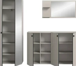 Home affaire Garderoben-Set »TATIO, 3-tlg. Garderobenkombination, Breite: 235 cm, Rillenfräsung« Set, Set, best. aus: 1 Garderobenschrank, 1 Garderobenspiegel, Schuhkommode, 3 Stk. tlg.