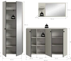 Home affaire Garderoben-Set »TATIO, 3-tlg. Garderobenkombination, Breite: 235 cm, Rillenfräsung« Set, Set, best. aus: 1 Garderobenschrank, 1 Garderobenspiegel, Schuhkommode, 3 Stk. tlg.