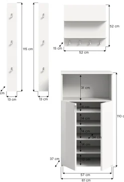 Home affaire Garderoben-Set »Trondheim, Garderobenset 3-tlg. Breite 111 cm,« 3 Stk. tlg.
