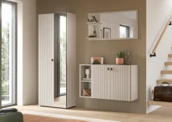 Home affaire Garderoben-Set »TATIO, 3-tlg. Garderobenkombination, Breite: 191 cm, Rillenfräsung« Set, Set, best. aus: 1 Spiegel, 1 Garderobenschrank, 1 Schuhkommode, 3 Stk. tlg.