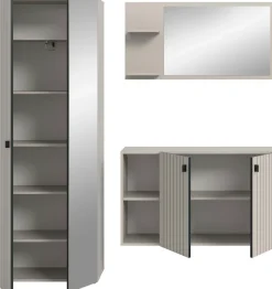 Home affaire Garderoben-Set »TATIO, 3-tlg. Garderobenkombination, Breite: 191 cm, Rillenfräsung« Set, Set, best. aus: 1 Spiegel, 1 Garderobenschrank, 1 Schuhkommode, 3 Stk. tlg.