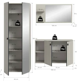 Home affaire Garderoben-Set »TATIO, 3-tlg. Garderobenkombination, Breite: 191 cm, Rillenfräsung« Set, Set, best. aus: 1 Spiegel, 1 Garderobenschrank, 1 Schuhkommode, 3 Stk. tlg.