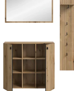 Home affaire Garderoben-Set »TATIO, 3-tlg. Garderobenkombination, Breite:157cm, Rillenfräsung« Set, Set, best. aus: 1 Spiegel, 1 Garderobenpaneel, 1 Schuhkommode, 3 Stk. tlg.