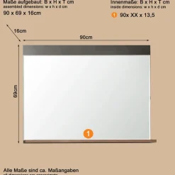 Home affaire Garderobenspiegel »Ilana« Spiegel mit Ablageboden - (B/T/H) 90/16/69 cm