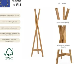 Home affaire Garderobenständer im skandinavian Design, aus Eiche massiver Eiche, FSC®