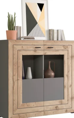 Home affaire Highboard »Aalborg, Höhe 117cm, 2 Glastüren, 6 Fächer, 2-farbig, Metallgriffe« Anrichte, Schrank, Kommode, Midischrank, Wohnmöbel, Wohnzimmer