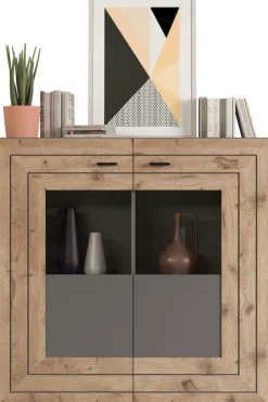 Home affaire Highboard »Aalborg, Höhe 117cm, 2 Glastüren, 6 Fächer, 2-farbig, Metallgriffe« Anrichte, Schrank, Kommode, Midischrank, Wohnmöbel, Wohnzimmer