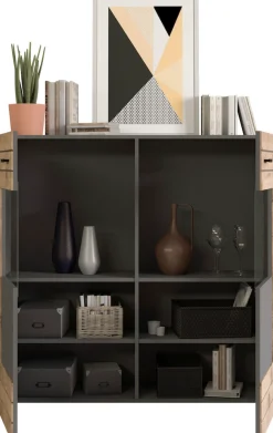 Home affaire Highboard »Aalborg, Höhe 117cm, 2 Glastüren, 6 Fächer, 2-farbig, Metallgriffe« Anrichte, Schrank, Kommode, Midischrank, Wohnmöbel, Wohnzimmer