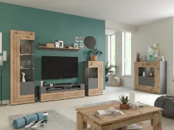 Home affaire Highboard »Aalborg, Höhe 117cm, 2 Glastüren, 6 Fächer, 2-farbig, Metallgriffe« Anrichte, Schrank, Kommode, Midischrank, Wohnmöbel, Wohnzimmer