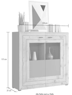 Home affaire Highboard »Aalborg, Höhe 117cm, 2 Glastüren, 6 Fächer, 2-farbig, Metallgriffe« Anrichte, Schrank, Kommode, Midischrank, Wohnmöbel, Wohnzimmer