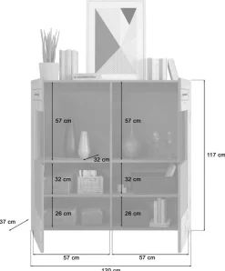Home affaire Highboard »Aalborg, Höhe 117cm, 2 Glastüren, 6 Fächer, 2-farbig, Metallgriffe« Anrichte, Schrank, Kommode, Midischrank, Wohnmöbel, Wohnzimmer